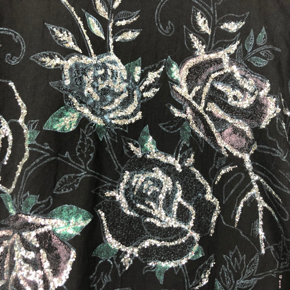 Vintage 80s 90s Sweater Size L Womens Glitter Floral Dolman 3/4 Sleeve Black - Picture 9 of 12
